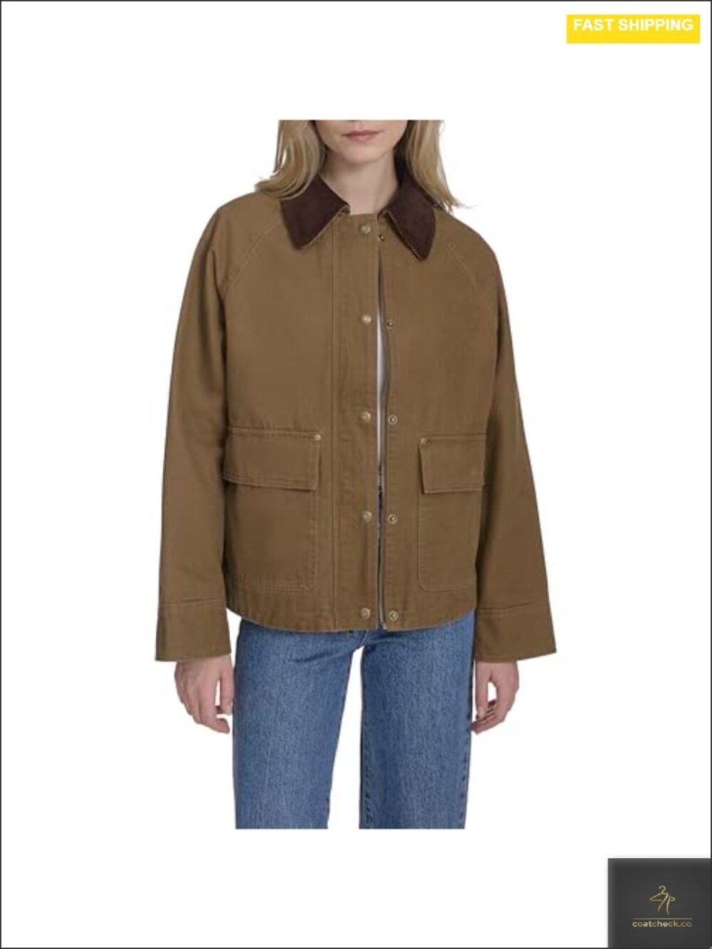 Cotton Barn Jacket Cropped Casual Zip Front Corduroy Collar